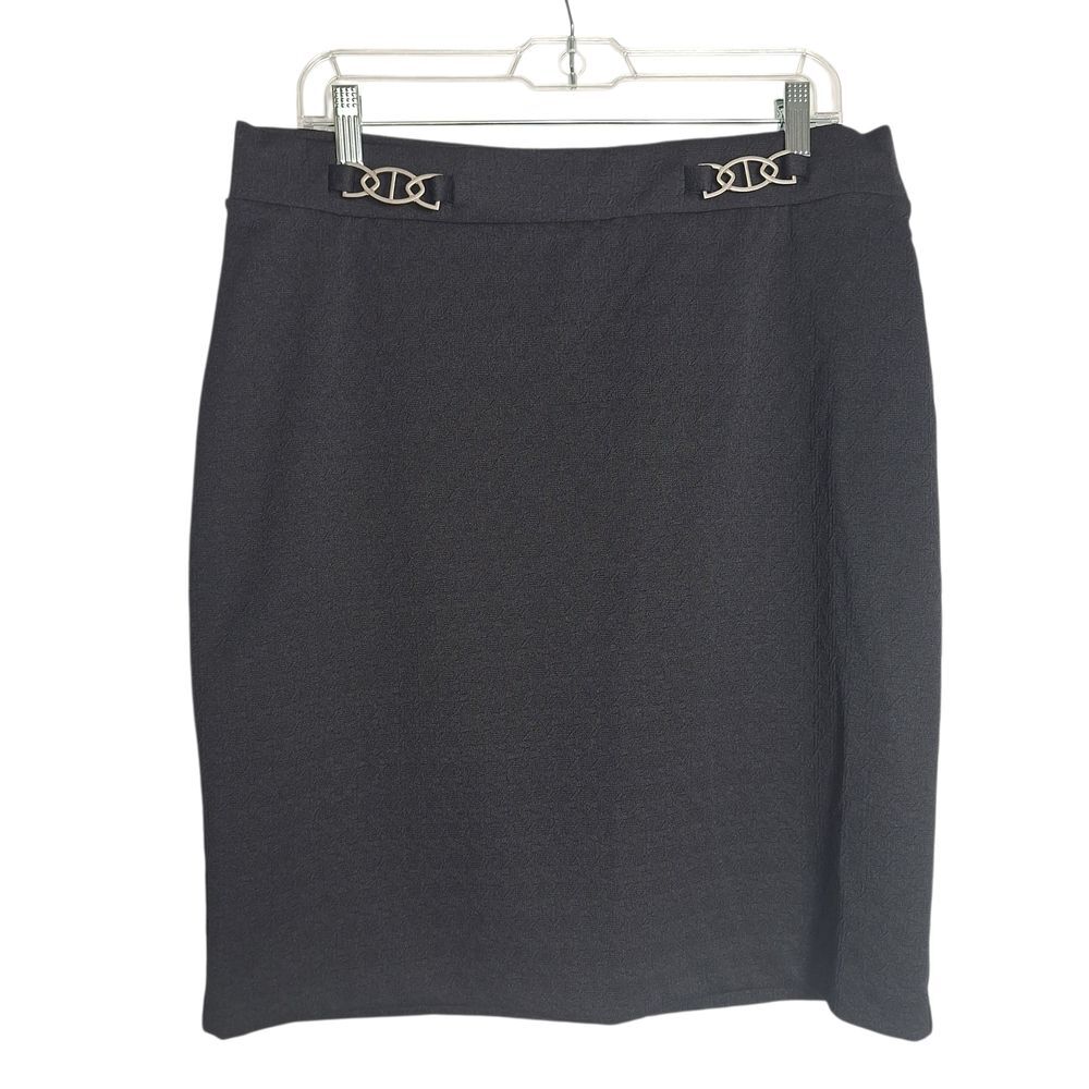 Roz & Ali Black Skirt Pull On Midi Large Womens